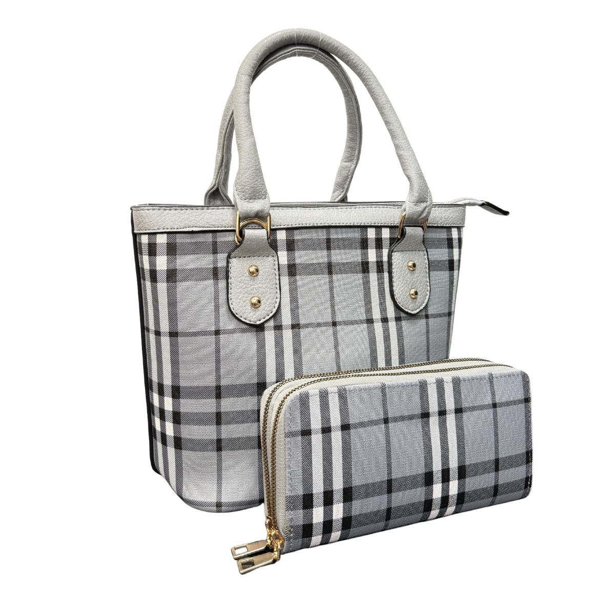 2032D GY Plaid Pattern Small Handbag Set (2 in 1)