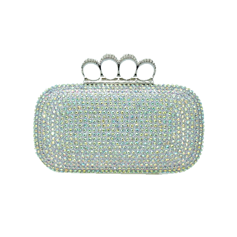LAL458-AB.SILVER Bling Rectangle Evening Clutch / Crossbody Bag