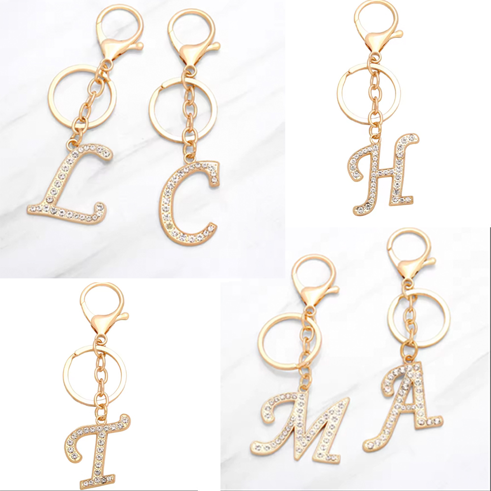 ENK530 ASST Rhinestone Alphabets Design Keychain (12 pics)