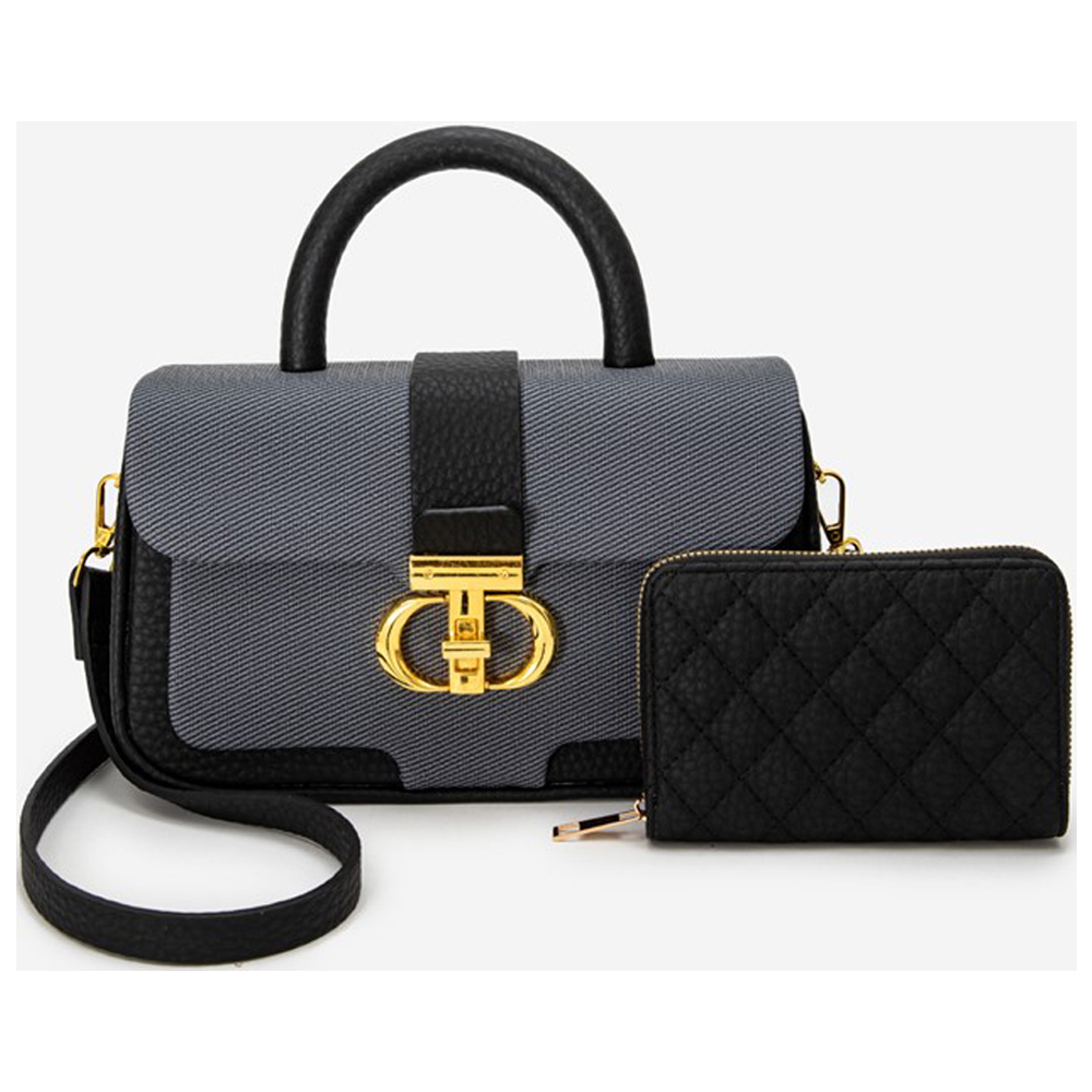 PU24924-M2 BK Small Fashion Handbag Set