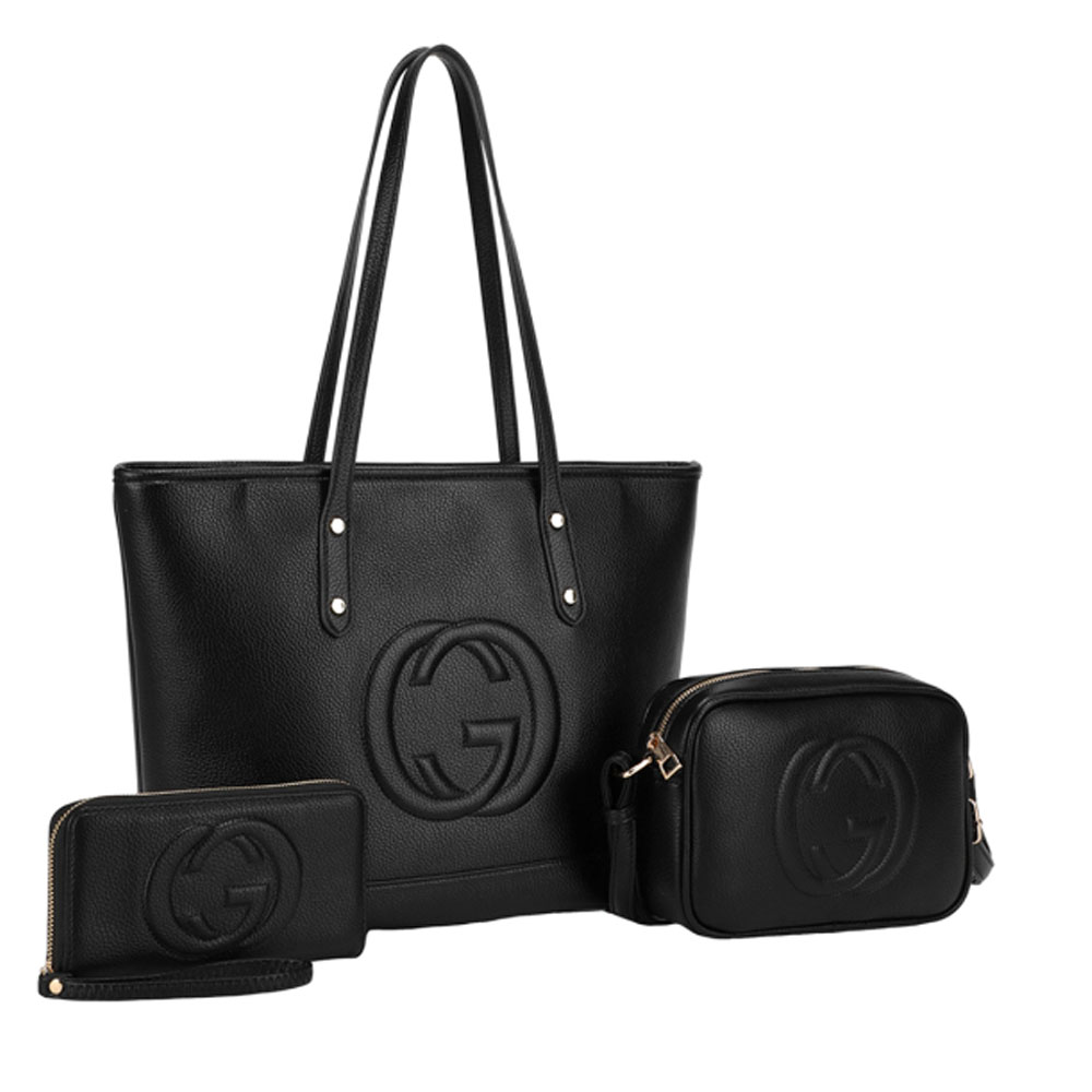ZW-31618 BK 3-in-1 Tote Handbag / Crossbody Wallet Set