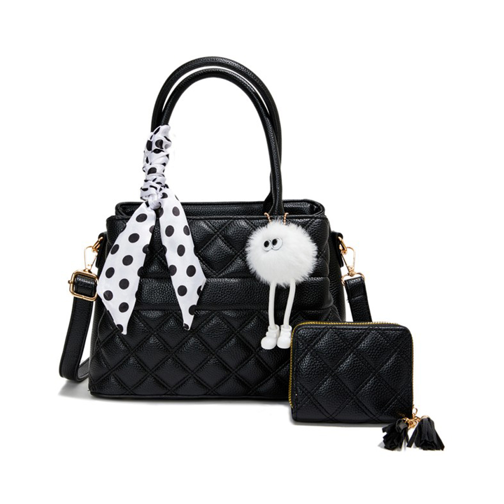 XNR353-M2 BK Quilted Handbag Bag Set