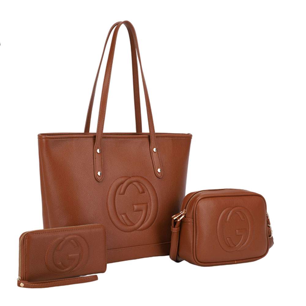 ZW-31618 BR 3-in-1 Tote Handbag / Crossbody Wallet Set