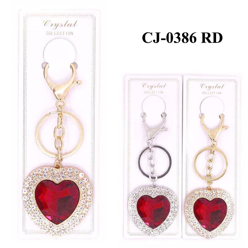 CJ-0386RD ASST (12pcs) Heart Rhinestone Keychains