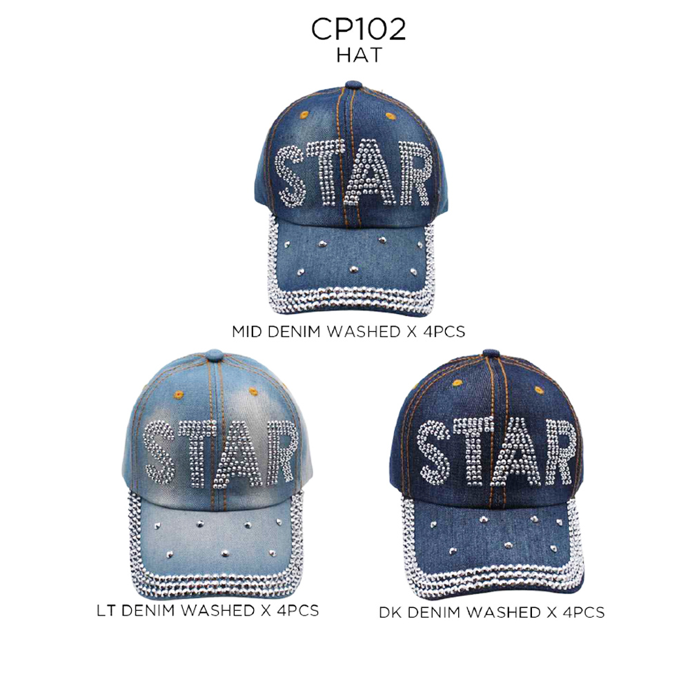 CP102 ASST STAR Rhinestone Baseball Cap (3PCS)