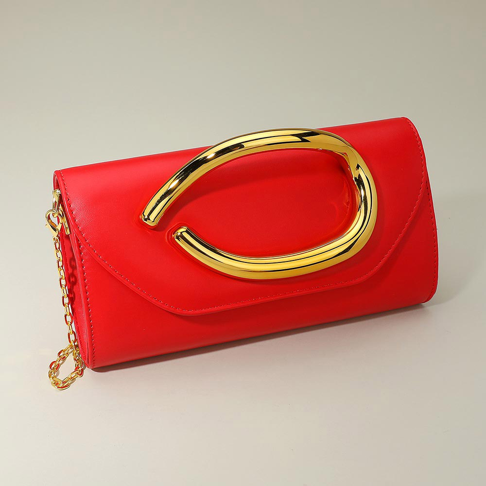LA3230 RD Bold Hardware Accent Faux Leather Evening Clutch Bag / Crossbody Bag