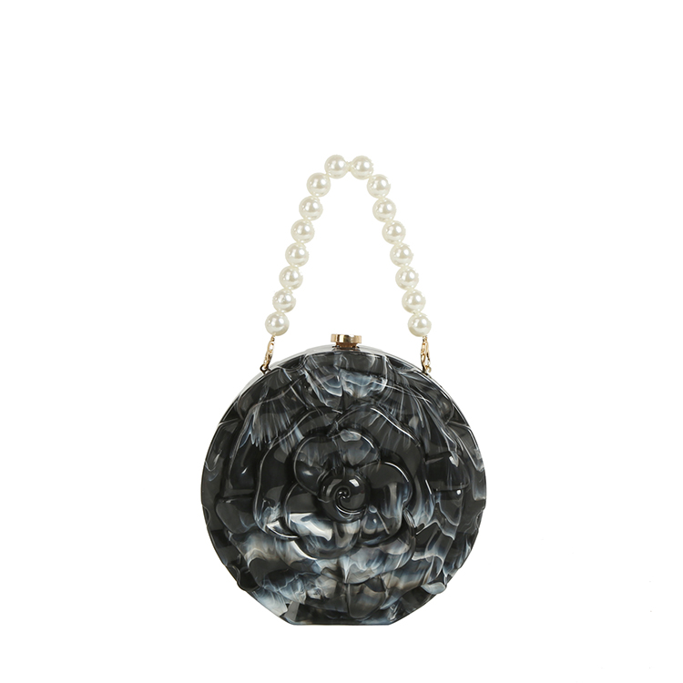 EWB186 BK Acrylic Rose Flower Clutch Evening Bag