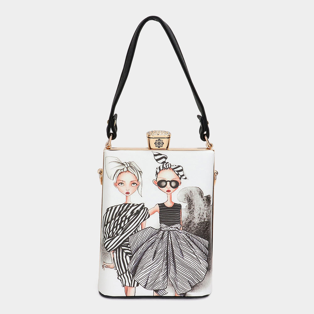 LA0022-4-MULTI Lady Printed Top Handle Mini Bag / Crossbody Bag