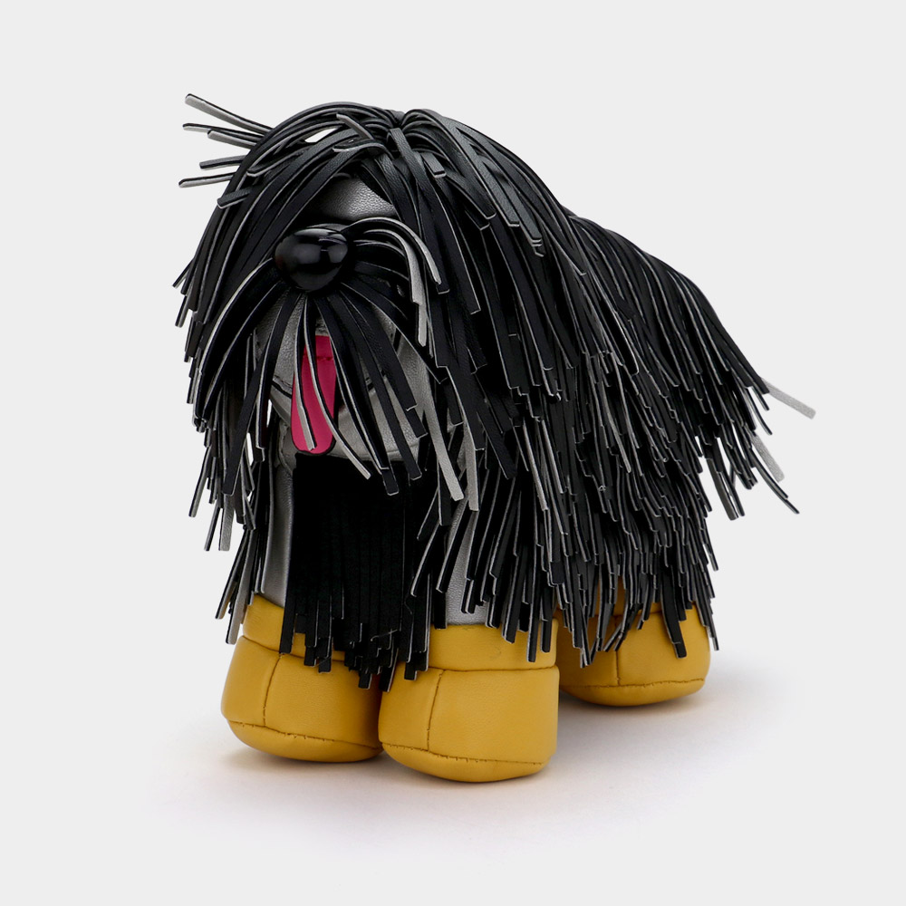 LA2309-BLACK Faux Leather Fringe Dog Crossbody Handbag