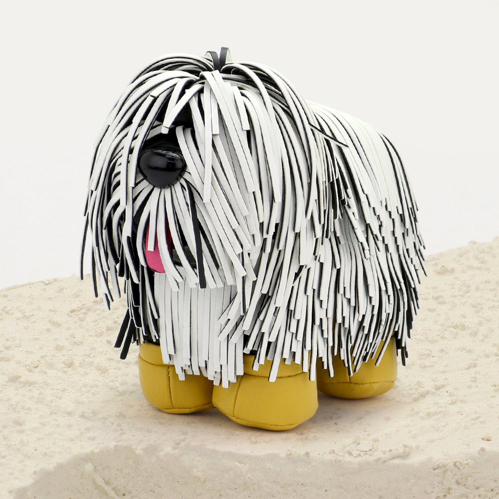 LA2309-WHITE Faux Leather Fringe Dog Crossbody Handbag