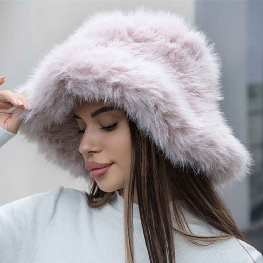 H3504 MV Wide Brim Faux Fur Winter Bucket Hat