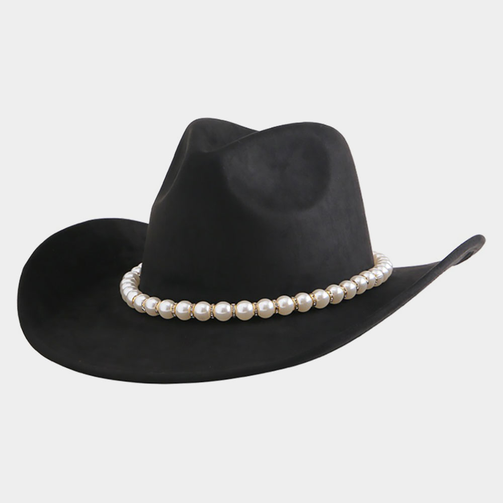 H3507 BK Pearl Band Accent Cowboy Western Hat