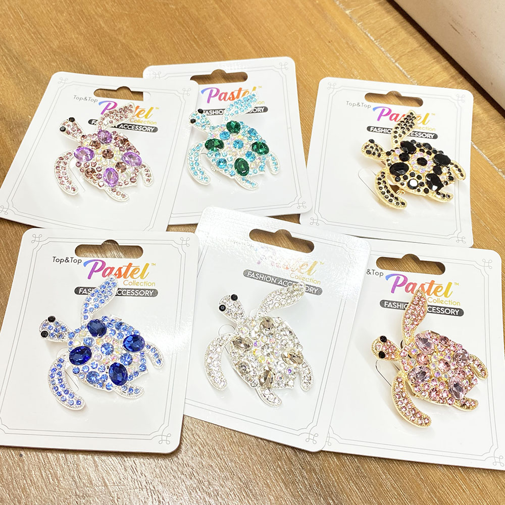 RBC-0578 ASST Turtle Rhinestones Embellished Pin Brooches (6pcs)