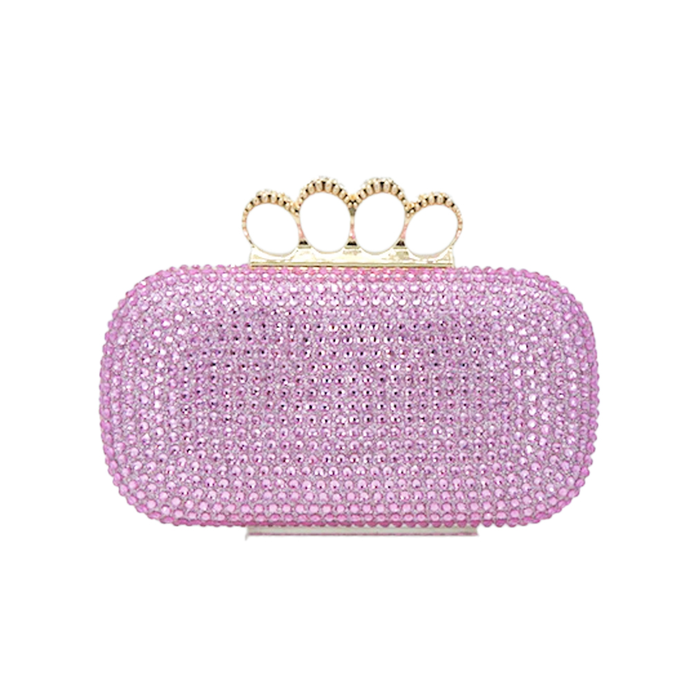 LAL458-PINK Bling Rectangle Evening Clutch / Crossbody Bag