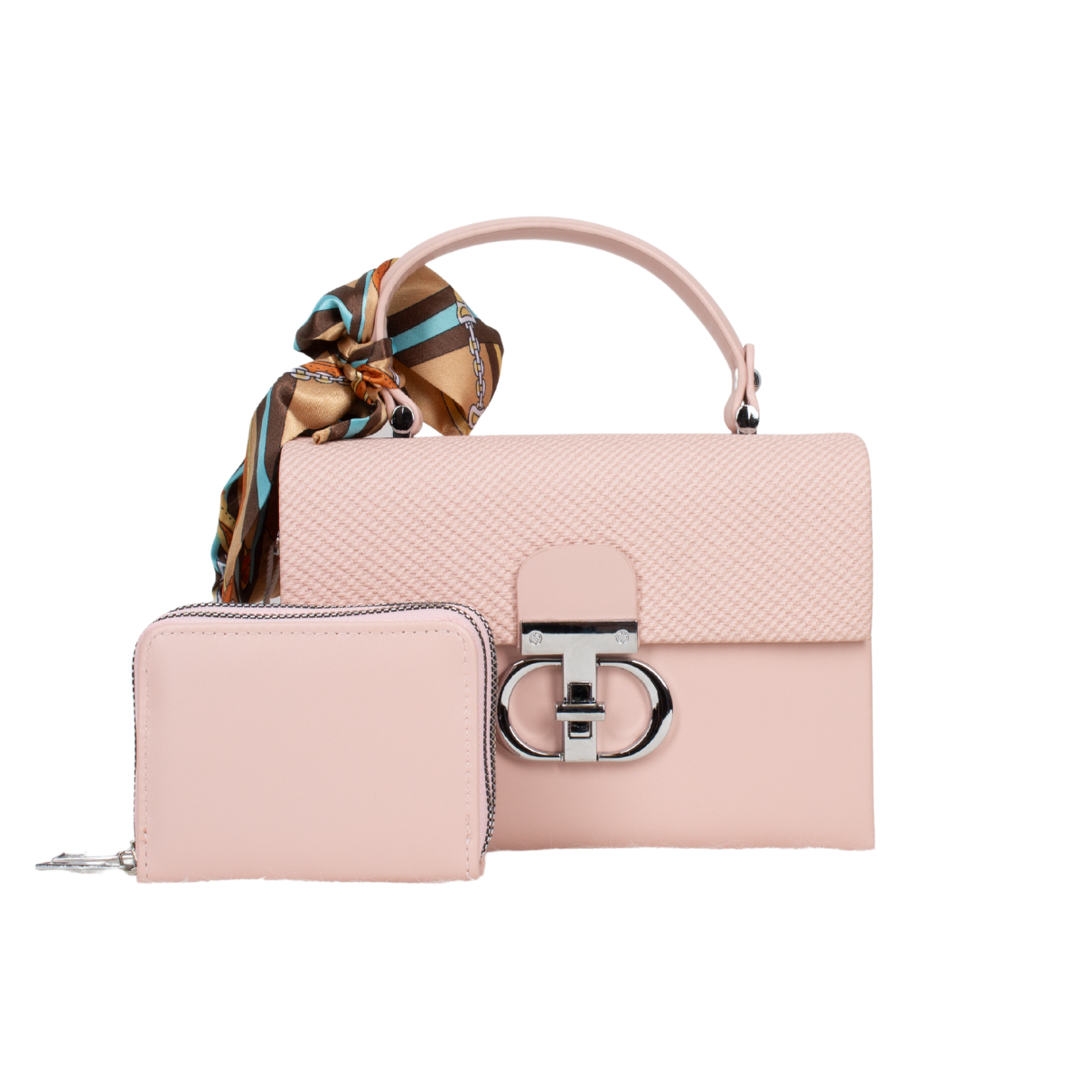 PU901-M2 PK Scarfed Decor 2 In 1 Crossbody-Satchel Bag