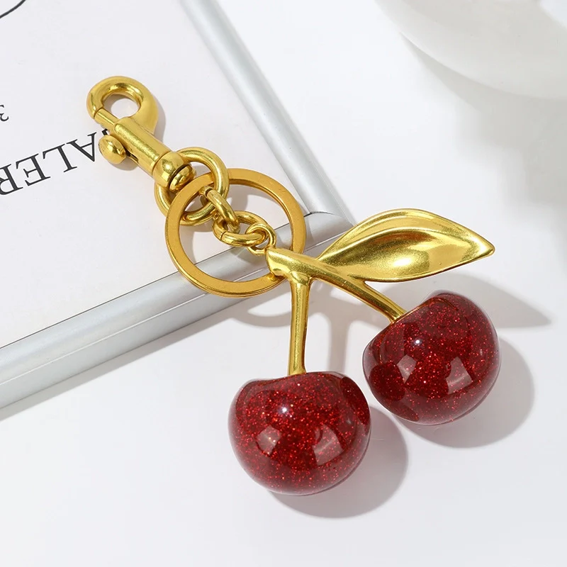K200-RD Glittered Cherry Keychain / Bag Charm