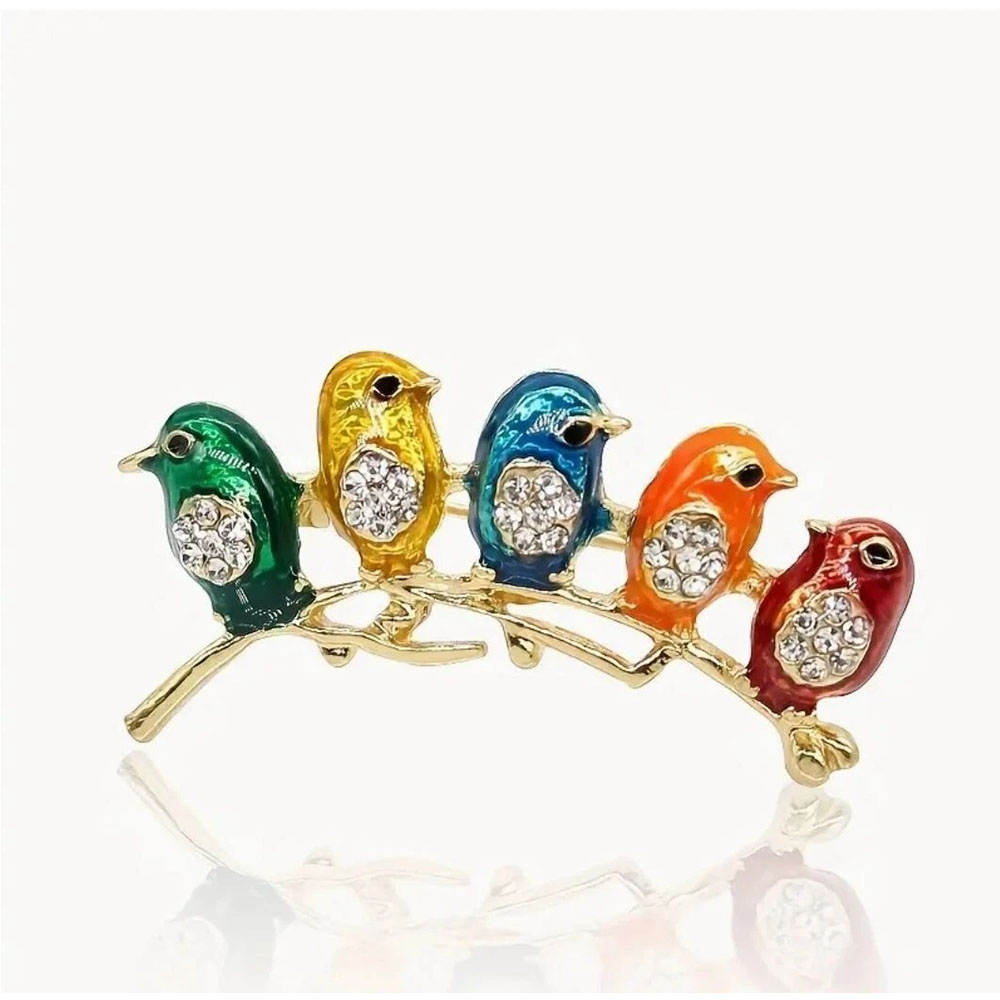 RBC-0568-GS MLT Birds Rhinestones Embellished Pin Brooches (6pcs)