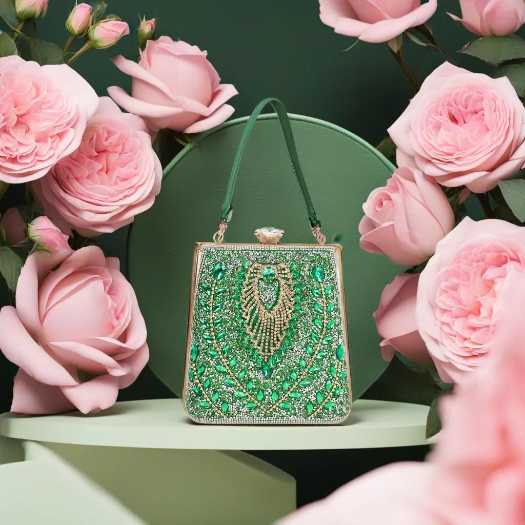 CO32020 GN Rhinestone Evening Purse