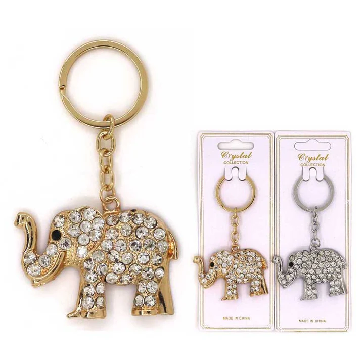 KBC-0362GWC- GS Rhinestones ELEPHANT Keychains(12PICS)